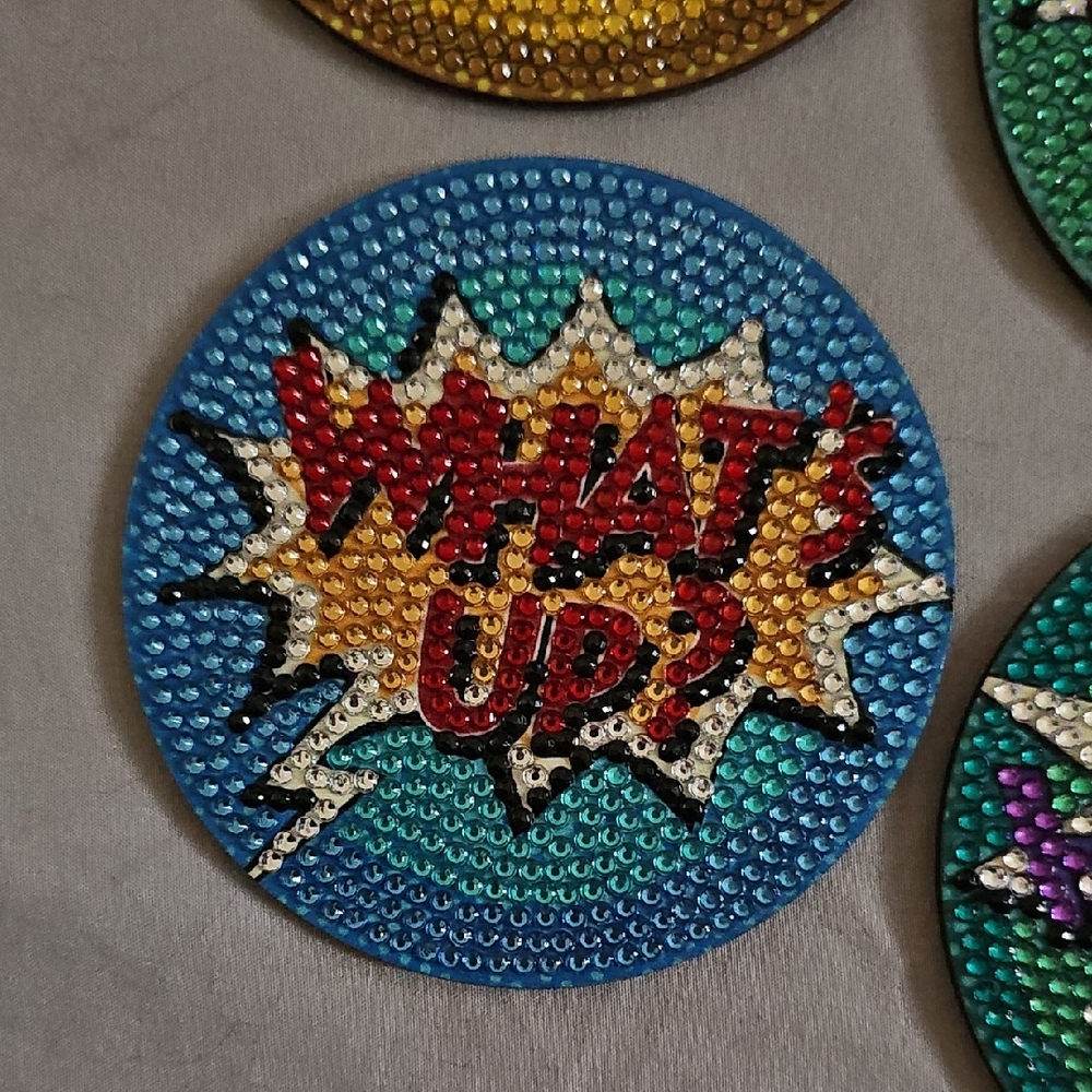 Colorful Comic Book Style Rhinestone Coaster Set - Picture 3 of 9